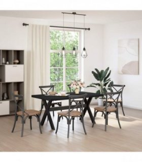 vidaXL Dining Table NOAIN 160 cm Solid Pine Wood Black Rectangular
