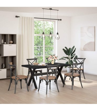 vidaXL Dining Table NOAIN 160 cm Solid Pine Wood Black Rectangular
