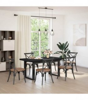 vidaXL Dining Table NOAIN 160 cm Solid Pine Wood Black Rectangular