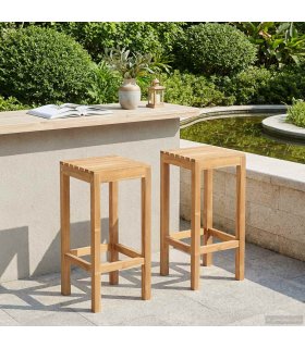 vidaXL Bar Stool 2 pcs Natural Solid Teak Wood