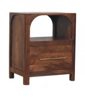 Artisan Furniture Solid Wood Arc-Line Bedside Table, 1 Drawer & 1 Open Slot, Brown