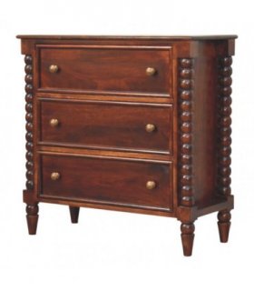 Artisan Furniture Solid Wood Spindle Winewood Chest, 3 Drawers, Brown