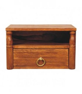 Artisan Furniture Solid Wood Turned Pillar Wall Nightstand, 1 Drawer & 1 Shelf, Brown