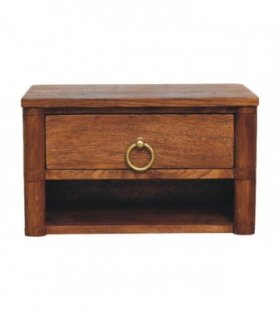 Artisan Furniture Solid Wood Box Frame Wall Nightstand, 1 Drawer & 1 Shelf, Brown