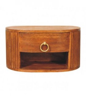 Artisan Furniture Solid Wood Oval Wall Nightstand, 1 Drawer & 1 Shelf, Brown