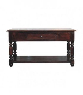 Artisan Furniture Solid Wood Turned Legs Cherry Console Table, 2 Drawers & 1 Open Slot, Dark Brown