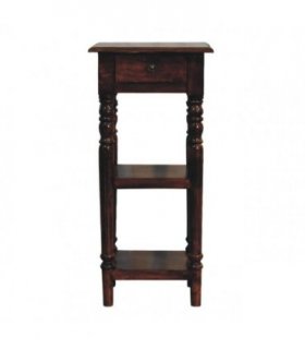 Artisan Furniture Solid Wood Tall Turned Leg Side Table, 1 Drawer & 2 Shelves, Brown