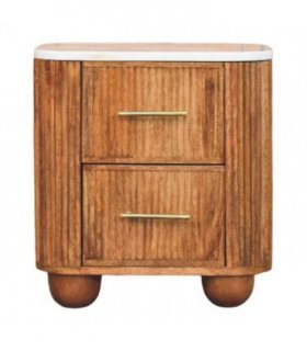 Artisan Furniture Solid Wood Aurora Marble Bedside, 2 Drawers, Brown & White