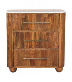 Artisan Furniture Solid Wood Beaumont Marble Chest, 3 Drawers, Brown & White