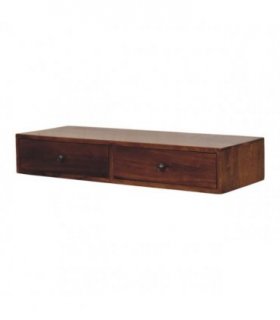 Artisan Furniture Solid Wood Lunar 2 Drawer Chestnut Wall Mounted Console, Dark Brown