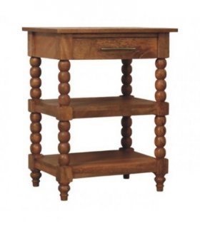 Artisan Furniture Solid Wood Barley Twist Side Table, Drawer And 2 Open Slots, Beige