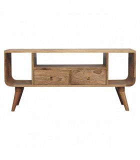 Artisan Furniture Solid Wood Soba Nordic Multi Media Unit, 2 Drawers, Beige
