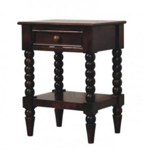Artisan Furniture Solid Wood Vienna Nightstand, Drawer And Open Shelf, Dark Brown