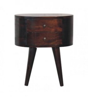 Artisan Furniture Solid Wood Light Walnut Rounded Bedside Table, 2 Drawers, Brown