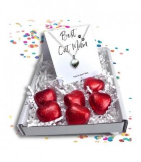 Best Cat Mum Mini Gift Hamper Silver Heart Necklace