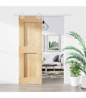 vidaXL Sliding Door Natural and White 70 x 210 cm Solid Pine Wood