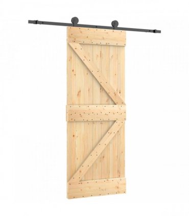 vidaXL Sliding Door Natural and Black 85 x 210 cm Solid Pine Wood