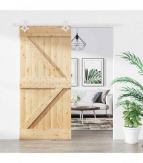vidaXL Sliding Door Natural and White 95 x 210 cm Solid Pine Wood