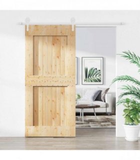 vidaXL Sliding Door Natural and White 100 x 210 cm Solid Pine Wood