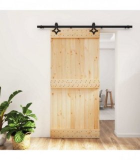 vidaXL Sliding Door Natural and Black 95 x 210 cm Solid Pine Wood