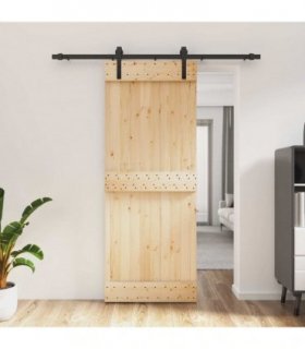vidaXL Sliding Door Natural and Black 80 x 210 cm Solid Pine Wood