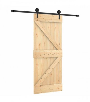vidaXL Sliding Door Natural and Black 85 x 210 cm Solid Pine Wood