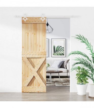 vidaXL Sliding Door Natural and White 70 x 210 cm Solid Pine Wood