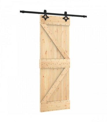 vidaXL Sliding Door Natural and Black 70 x 210 cm Solid Pine Wood