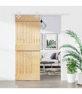 vidaXL Sliding Door Natural and White 70 x 210 cm Solid Pine Wood
