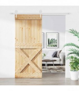 vidaXL Sliding Door Natural and White 90 x 210 cm Solid Pine Wood