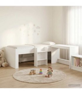 vidaXL Kids'High Bed Frame with Desk White 90 x 190 cm