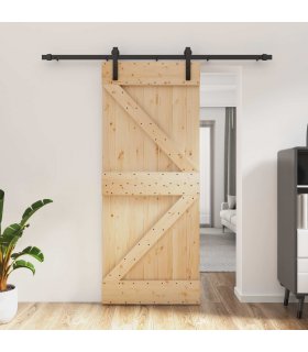 vidaXL Sliding Door Natural and Black 85 x 210 cm Solid Pine Wood
