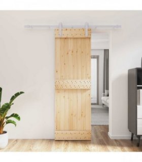 vidaXL Sliding Door Natural and White 70 x 210 cm Solid Pine Wood