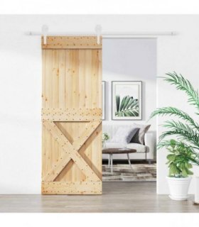 vidaXL Sliding Door Natural and White 80 x 210 cm Solid Pine Wood