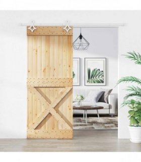 vidaXL Sliding Door Natural and White 85 x 210 cm Solid Pine Wood