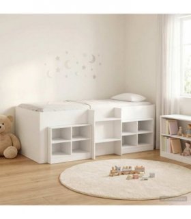 vidaXL Loft Bed Frame with Cabinet 3 pcs White Engineered Wood