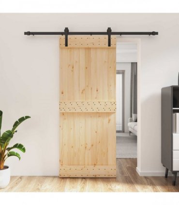 vidaXL Sliding Door Natural and Black 85 x 210 cm Solid Pine Wood