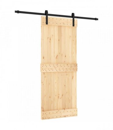 vidaXL Sliding Door Natural and Black 85 x 210 cm Solid Pine Wood
