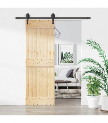 vidaXL Sliding Door Natural and Black 70 x 210 cm Solid Pine Wood