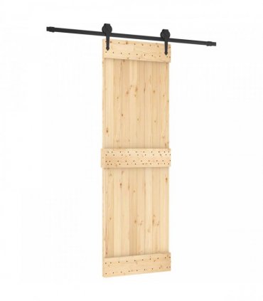 vidaXL Sliding Door Natural and Black 70 x 210 cm Solid Pine Wood