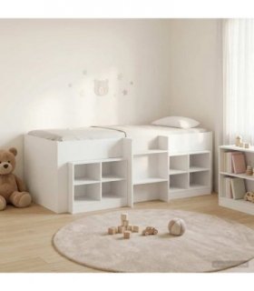 vidaXL Loft Bed Frame with Cabinet 3 pcs White Engineered Wood