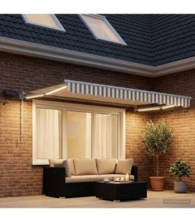 vidaXL Manual Retractable Awning with LEDs Light Grey and White