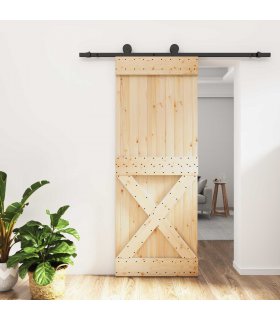 vidaXL Sliding Door Natural and Black 80 x 210 cm Solid Pine Wood