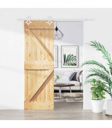 vidaXL Sliding Door Natural and White 70 x 210 cm Solid Pine Wood