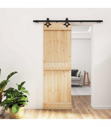 vidaXL Sliding Door Natural and Black 70 x 210 cm Solid Pine Wood