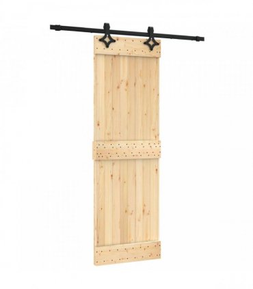 vidaXL Sliding Door Natural and Black 70 x 210 cm Solid Pine Wood