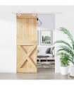 vidaXL Sliding Door Natural and White 85 x 210 cm Solid Pine Wood