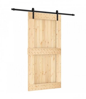 vidaXL Sliding Door Natural and Black 100 x 210 cm Solid Pine Wood