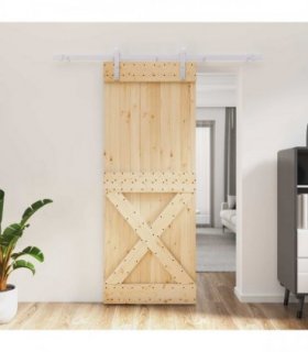 vidaXL Sliding Door Natural and White 80 x 210 cm Solid Pine Wood