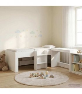vidaXL Kids'High Bed Frame with Desk White 75 x 190 cm
